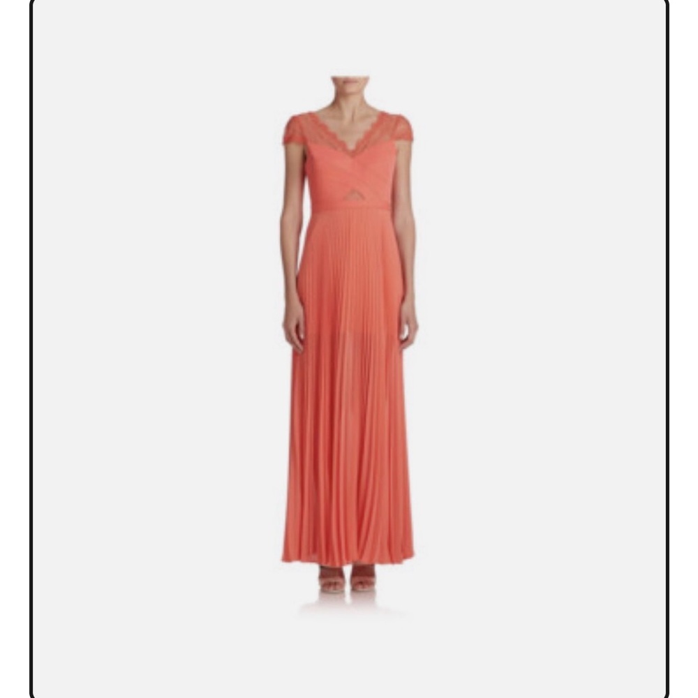 BCBGMaxAzria Coral Lace-Trim Pleated Maxi Dress